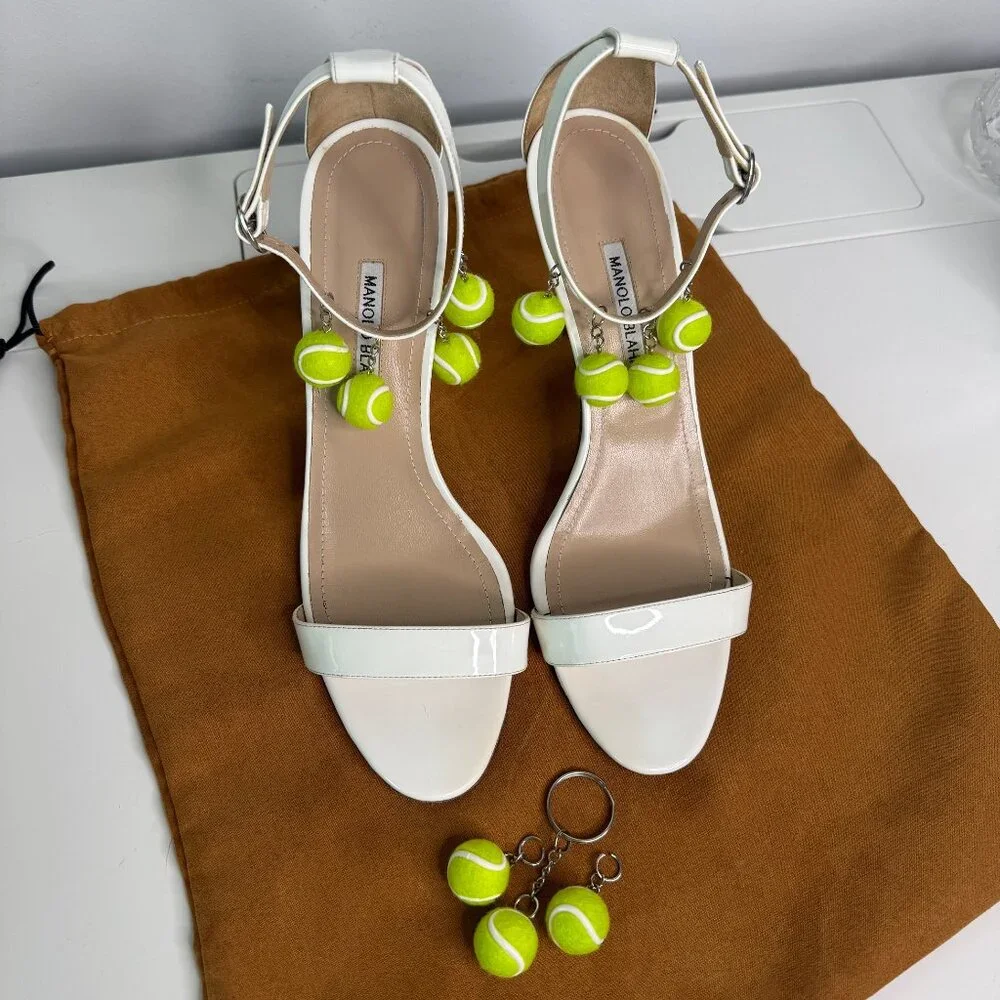Manolo Blahnik (Tennis) White Patent Leather Sandals - Picture 5 of 11